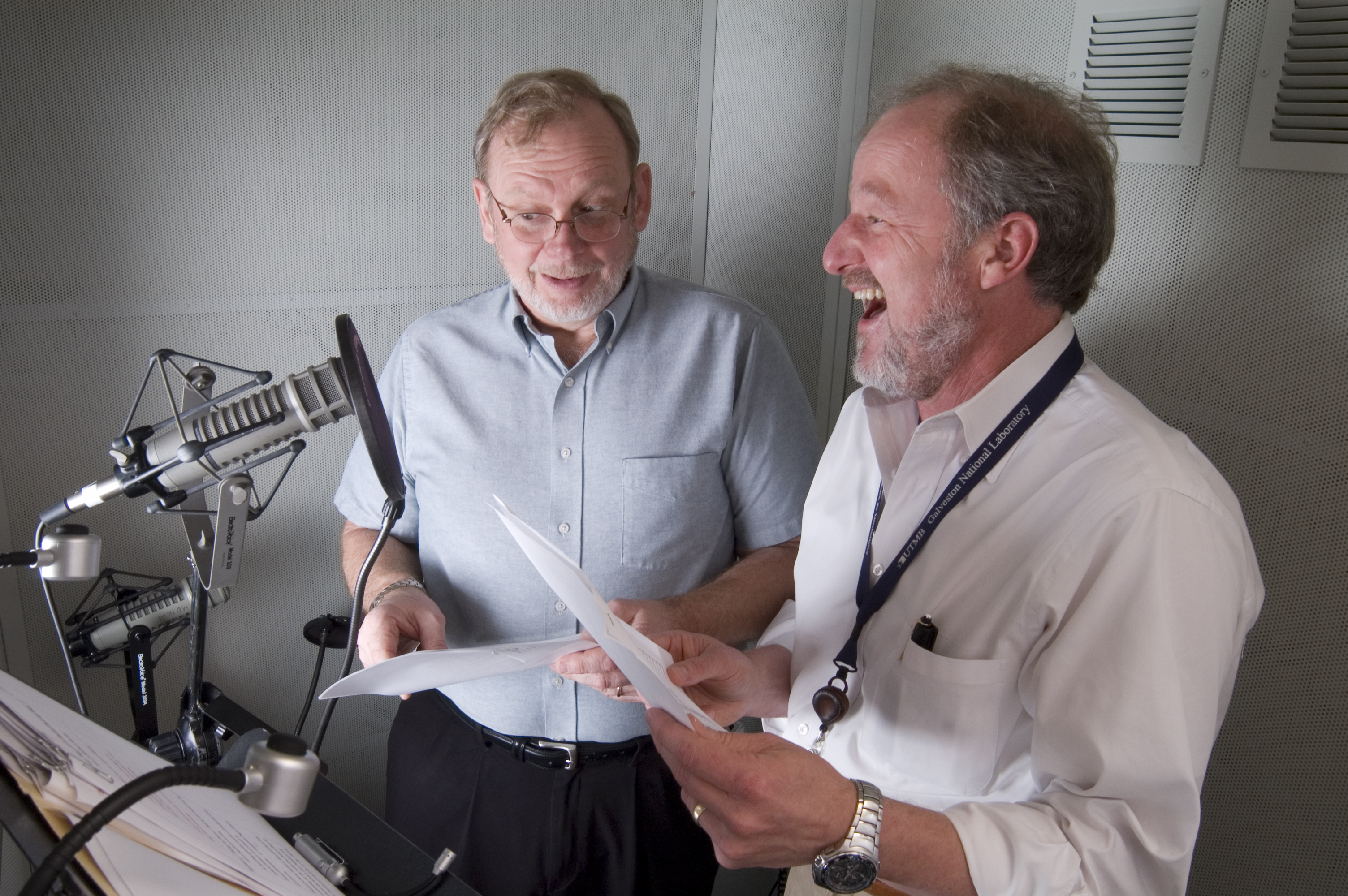 Drs. David Niesel and Norbert Herzog in the recording booth